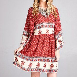 💕Red Scarf Print A-Line Dress BNWT💕